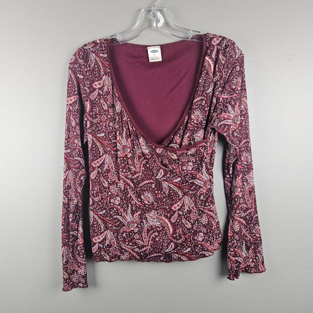 Old Navy Y2K Paisley Scoop Neck Fairy Grunge Long Sleeve Top Burgundy Size M